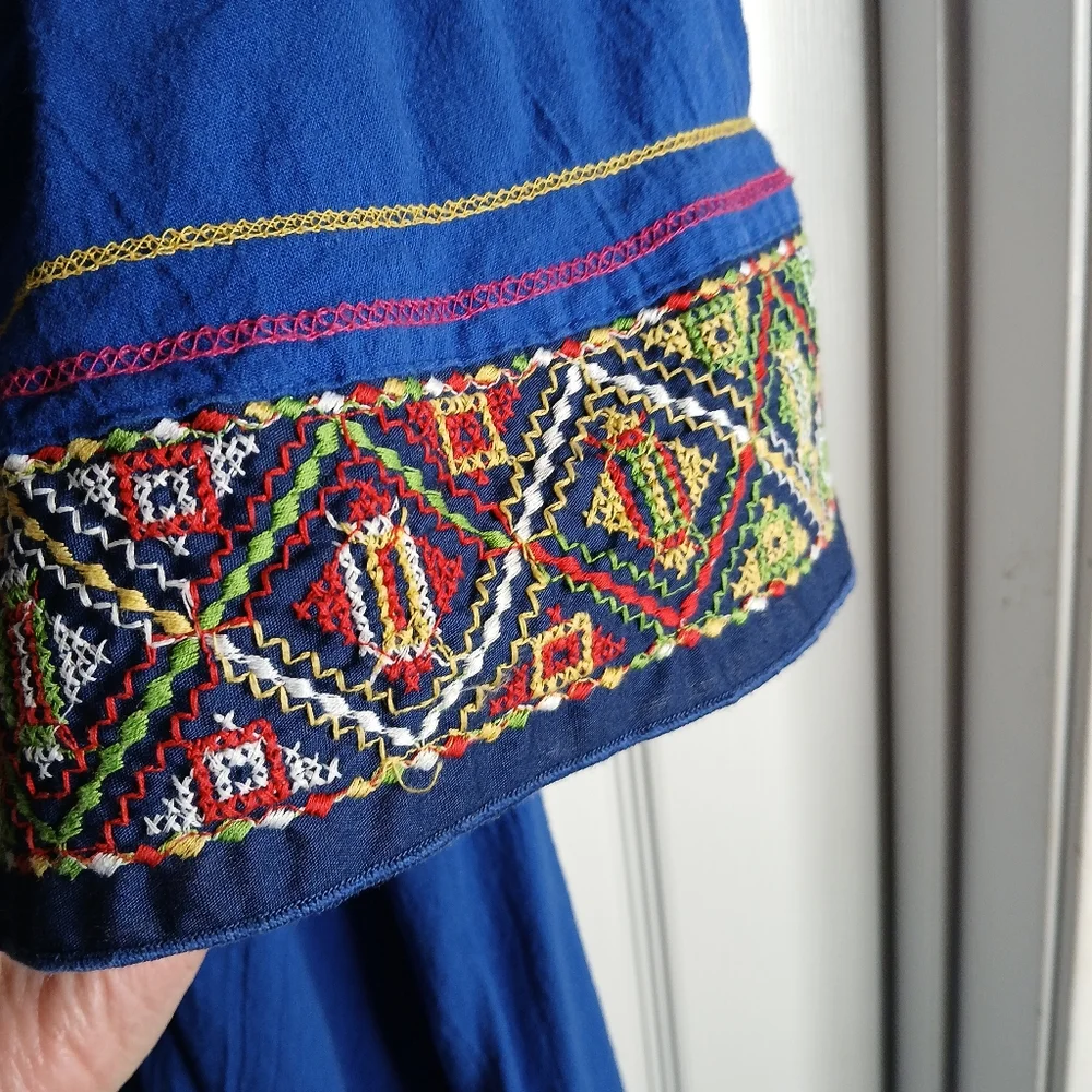 Vintage Vanity Fair Blue Embroidered Women's Kaftan House Dress - Picture 9 of 9